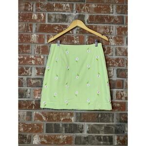 Lilly Pulitzer Green Textured Fabric Embroidered Daisy VTG Short Skirt Sz 8